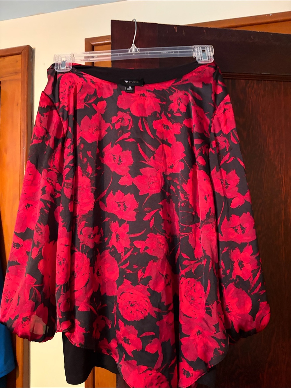 AB Studio Black and Red Floral Circle Skirt